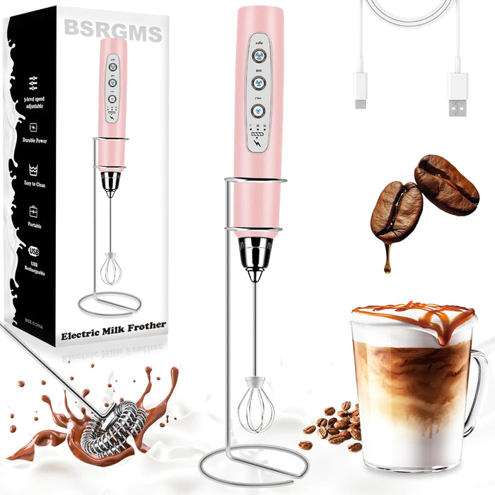 BSRGMS Milk Frother Handheld with Stand Electric Whisk
