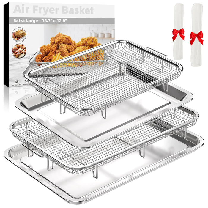 Air Fryer Basket for Oven 2 Set Air Fryer Pan and Crisper Tray