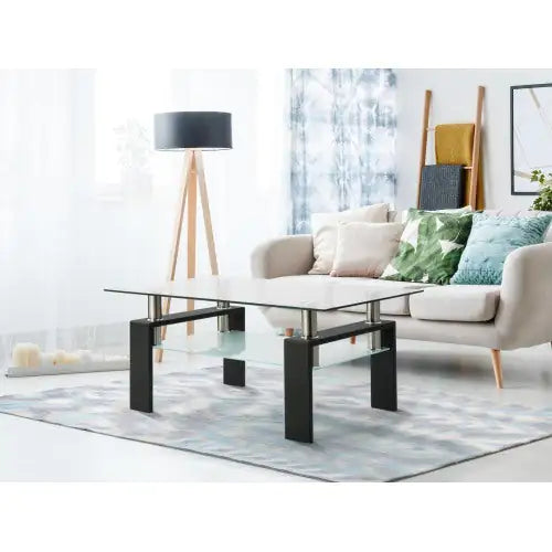 Rectangle Black Glass Coffee Table, Clear Coffee Table, Modern Side Center Tables For Living Room