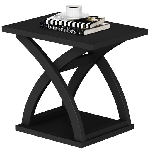 ChooChoo End Side Table Modern End Table with Storage Shelf X-Design Side Table Living Room (Black)