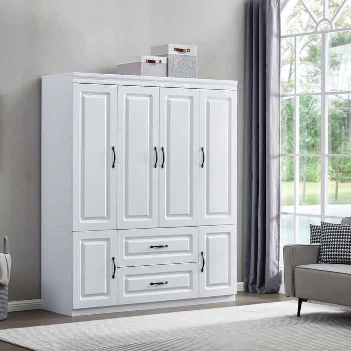 YG-15 74" H White Solid Wood Freestanding Wardrobe