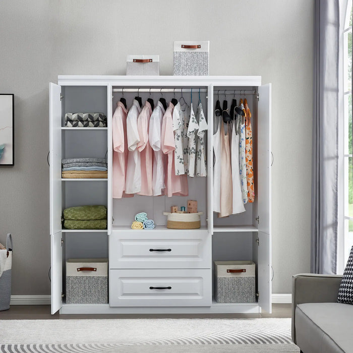 YG-15 74" H White Solid Wood Freestanding Wardrobe