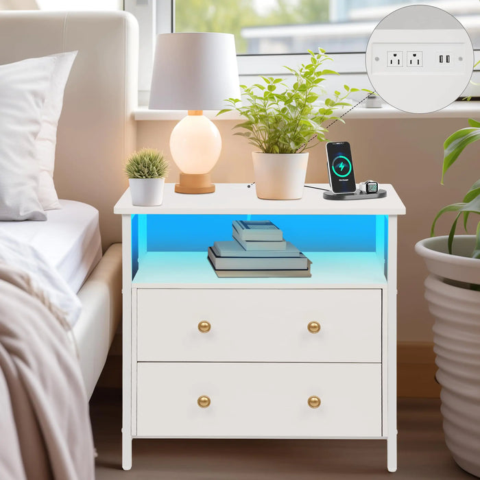 Edbuosy 27 inch Wide LED Nightstand with Charging Station