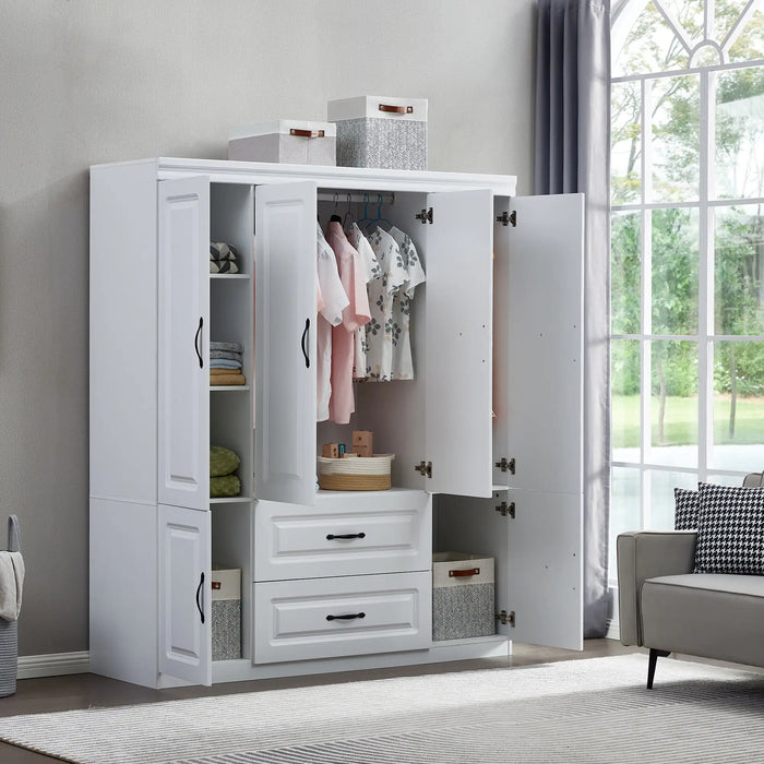 YG-15 74" H White Solid Wood Freestanding Wardrobe