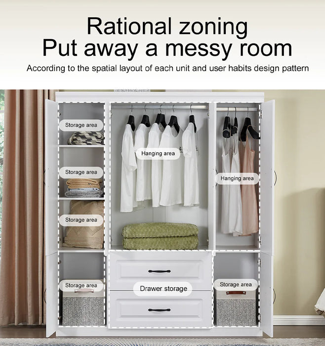 YG-15 74" H White Solid Wood Freestanding Wardrobe