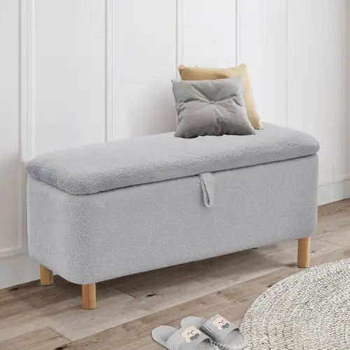 Basics Upholstered Storage Ottoman And Entryway Bench GREY