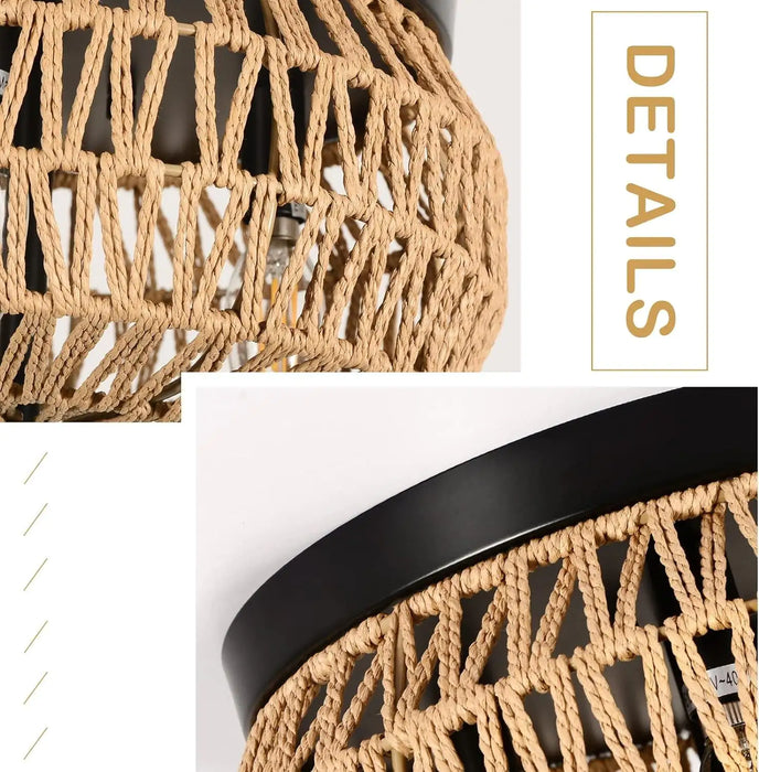 3 Lamp Woven Rattan Recessed Chandelier Lamp